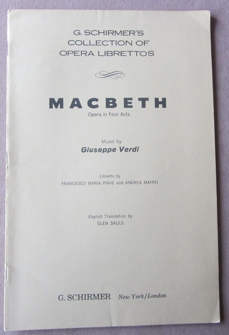 1959 Macbeth Opera By Verdi G. Schirmer’s Opera Libretto