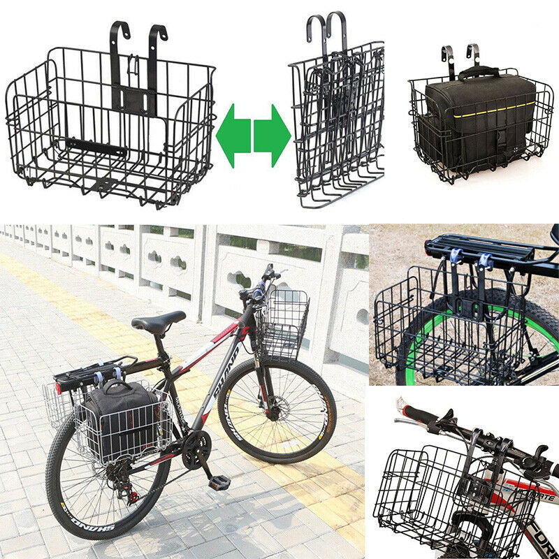 Foldable Bicycle Bike Basket Front Rear Metal Wire Storage Carrier Height Adjust