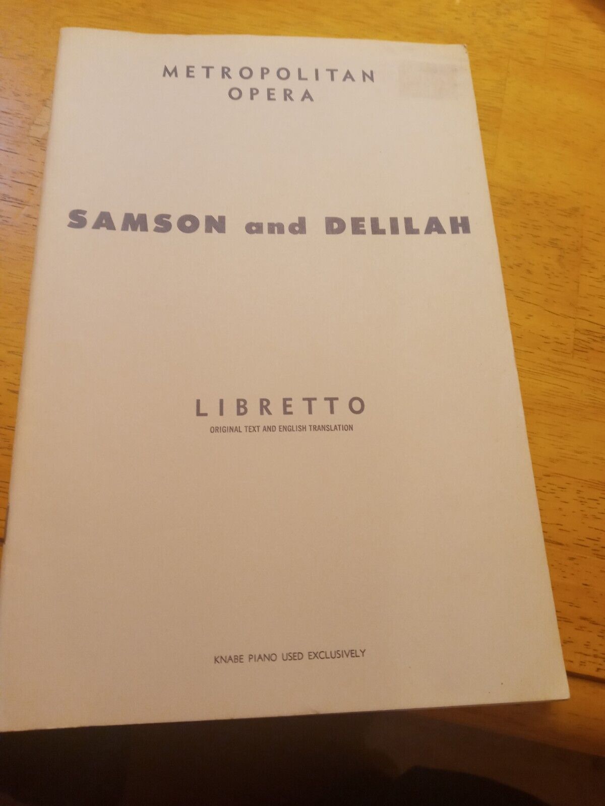 Samson And Delilah  Metropolitan Opera Libretto  1964  Vg