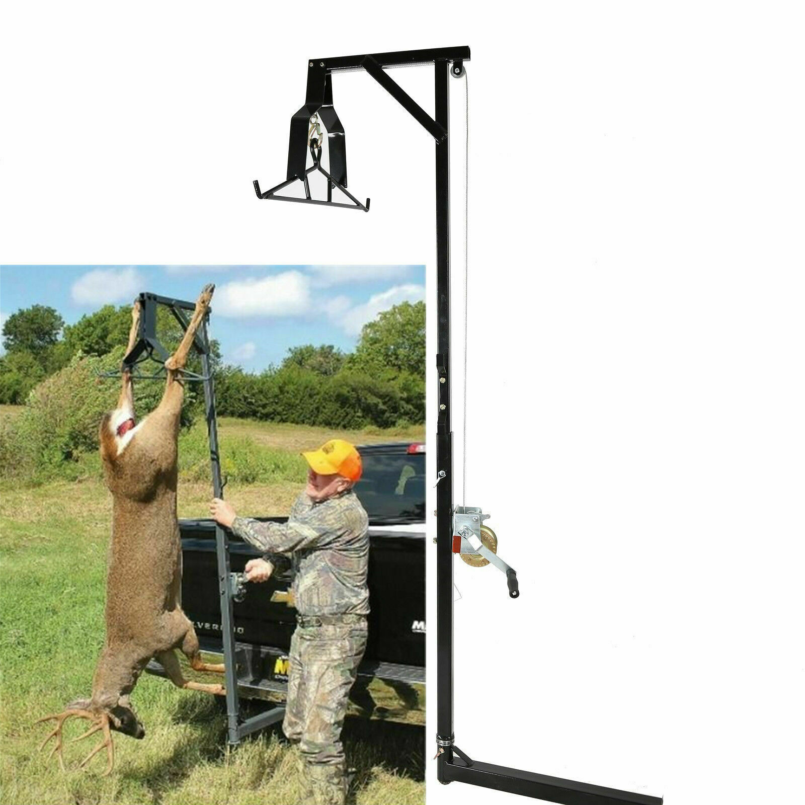 500lb Big Game Hunting Deer Hoist W/ Winch Lift Swivel Gambrel Hitch-mounted 360